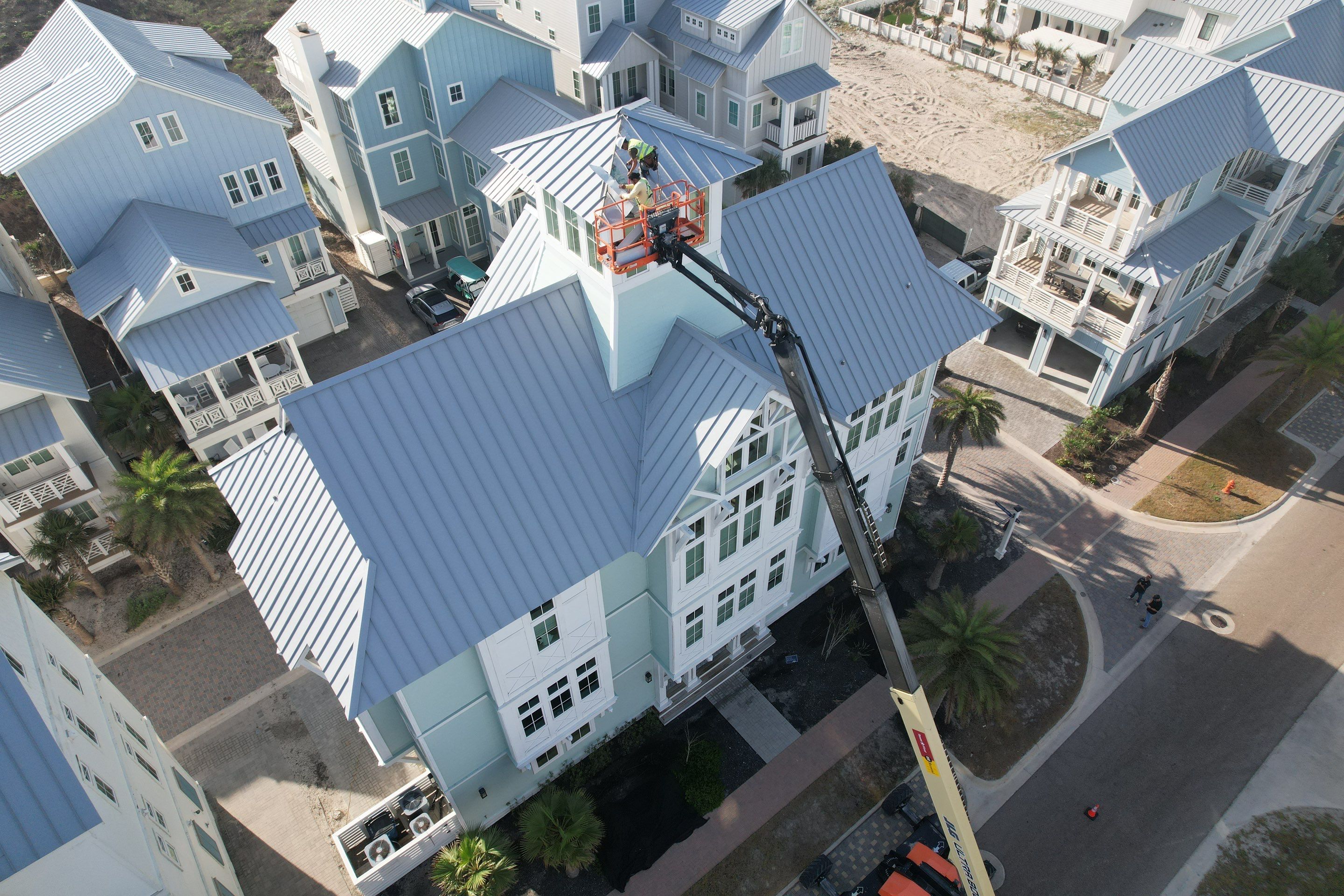 Storm-damaged roof in Texas showing hail and wind impact